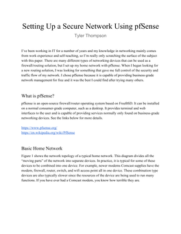 Setting up a Secure Network Using Pfsense Tyler Thompson