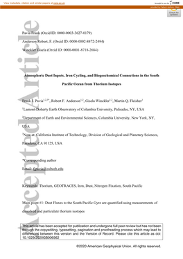 Atmospheric Dust Inputs, Iron Cycling, and Biogeochemical Connections in the South