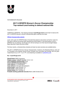 2017 U SPORTS Women's Soccer Championship: Top-Ranked Laval