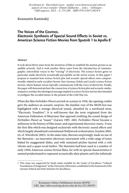 Electronic Synthesis of Special Sound Effects in Soviet Vs. American Science Fiction Movies from Sputnik 1 to Apollo 81