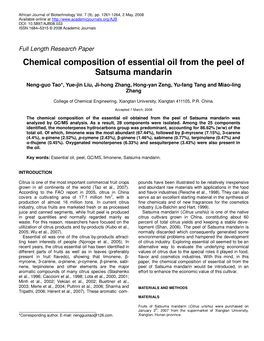 Chemical Composition of Essential Oil from the Peel of Satsuma Mandarin