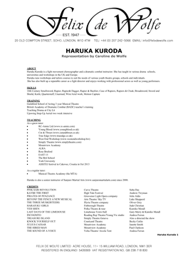 HARUKA KURODA Representation by Caroline De Wolfe