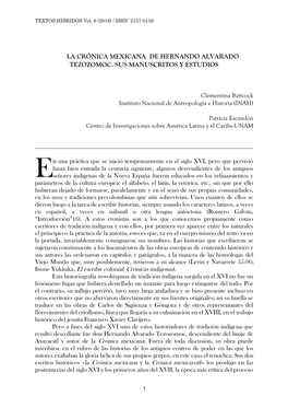 La Crónica Mexicana De Hernando Alvarado Tezozomoc. Sus Manuscritos Y Estudios