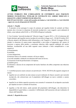 Avviso Pubblico Per L'erogazione Di Contributi Agli Inquilini