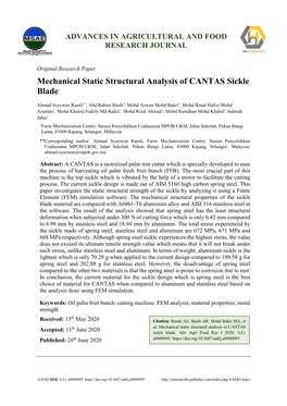 Mechanical Static Structural Analysis of CANTAS Sickle Blade