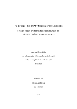 Funktionen Der Byzantinischen Epistolographie. Studien Zu