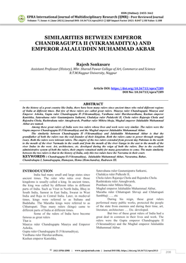 Similarities Between Emperor Chandragupta Ii (Vikramaditya) and Emperor Jalaluddin Muhammad Akbar