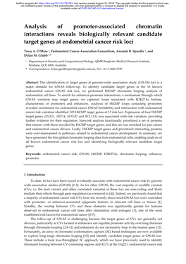 Analysis of Promoter-Associated Chromatin Interactions Reveals Biologically Relevant Candidate Target Genes at Endometrial Cancer Risk Loci