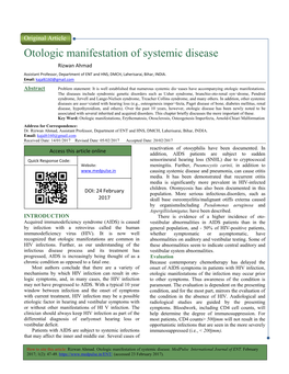 Otologic Manifestation of Systemic Disease