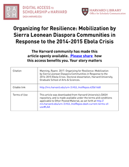 Organizing for Resilience: Mobilization by Sierra Leonean Diaspora Communities in Response to the 2014-2015 Ebola Crisis