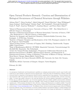 Open Natural Products Research: Curation and Dissemination of Biological Occurrences of Chemical Structures Through Wikidata