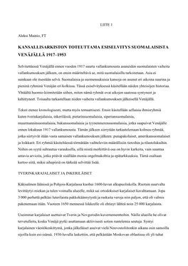 Kansallisarkiston Toteuttama Esiselvitys Suomalaisista Venäjällä 1917–1953