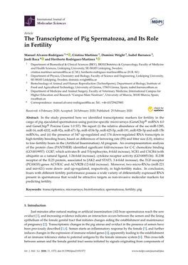 The Transcriptome of Pig Spermatozoa, and Its Role in Fertility