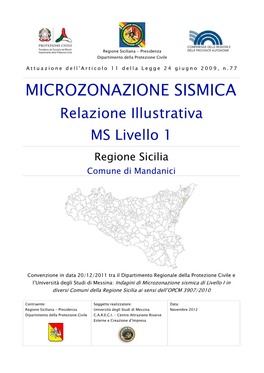 MICROZONAZIONE SISMICA Relazione Illustrativa MS Livello 1 Regione Sicilia Comune Di Mandanici