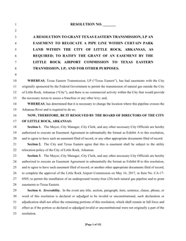 Resolution No. ___A Resolution to Grant Texas Eastern Transmission, Lp an Easement to Relocate a Pipe Line Within Certain P