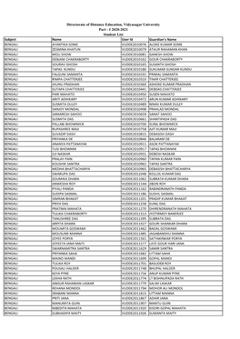 Subject Name User Id Guardian's Name BENGALI AYANTIKA SOME VUDDE2010076 ALOKE KUMAR SOME BENGALI ZESMINA KHATUN VUDDE2010079