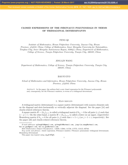 Closed Expressions of the Fibonacci Polynomials in Terms of Tridiagonal Determinants