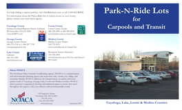 Park-N-Ride Lots for Information About the Park-N-Ride Lots Or Transit Service in Your County, Please Contact Your Local Transit Agency