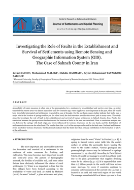 Javad SADIDI, Mohammad MALEKI, Mahdis RAHMATI, Seyed Mohammad TAVAKKOLI SABOUR Journal of Settlements and Spatial Planning, Vol