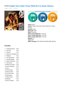 INXS Empty Sun Under Clean Mind Live in Santa Monica Mp3, Flac, Wma