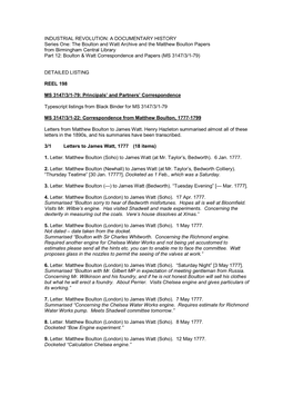 The Boulton and Watt Archive and the Matthew Boulton Papers from Birmingham Central Library Part 12: Boulton & Watt Correspondence and Papers (MS 3147/3/1­79)