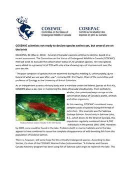 COSEWIC Press Release – November, 2015 --- DRAFT 2