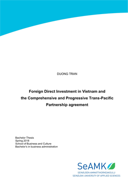 Foreign Direct Investment in Vietnam and the Comprehensive and Progressive Trans-Pacific Partnership Agreement