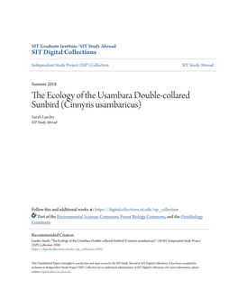 The Ecology of the Usambara Double-Collared Sunbird (Cinnyris Usambaricus)