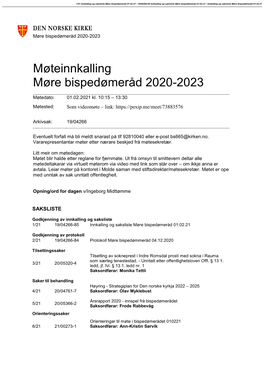 Møteinnkalling Møre Bispedømeråd 2020-2023