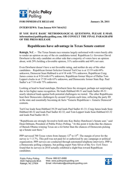 Republicans Have Advantage in Texas Senate Contest