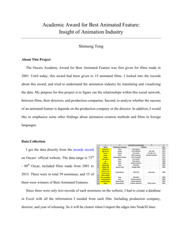 Academic Award for Best Animated Feature: Insight of Animation Industry