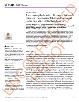 Ascertaining the Burden of Invasive Salmonella Disease in Hospitalised Febrile Children Aged Under Four Years in Blantyre, Malawi