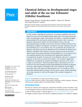 Chemical Defense in Developmental Stages and Adult of the Sea Star Echinaster (Othilia) Brasiliensis