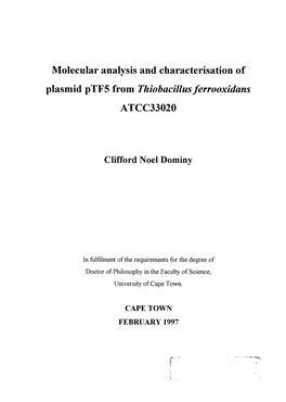 Molecular Analysis and Characterisation of Plasmid Ptf5