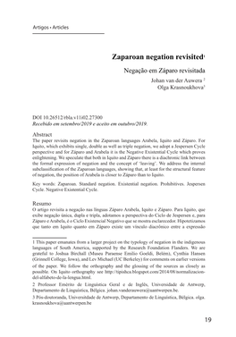 Zaparoan Negation Revisited1 Negação Em Záparo Revisitada Johan Van Der Auwera 2 Olga Krasnoukhova3