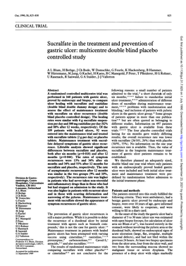 Sucralfate in the Treatment and Prevention of Gastric Ulcer: Multicentre Double Blind Placebo Controlled Study