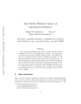 The Stiefel–Whitney Theory of Topological Insulators Arxiv