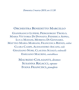 Concerto Di Domenica 3 Marzo 2019, Ore 11.50