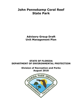 John Pennekamp Coral Reef State Park 2018 Draft Unit Management