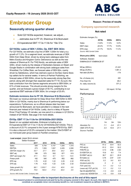 Embracer Group Reason: Preview of Results Company Sponsored Research Seasonally Strong Quarter Ahead Not Rated