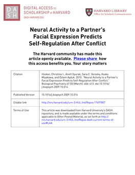 Neural Activity to a Partner's Facial Expression Predicts Self-Regulation After Conflict