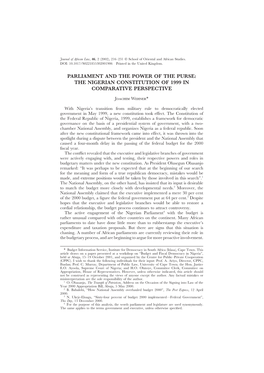 Parliament and the Power of the Purse: the Nigerian Constitution of 1999 in Comparative Perspective