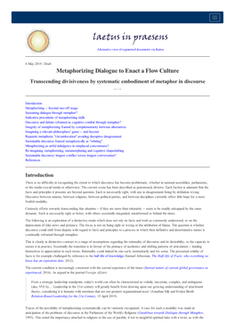 Metaphorizing Dialogue to Enact a Flow Culture Transcending Divisiveness by Systematic Embodiment of Metaphor in Discourse -- /