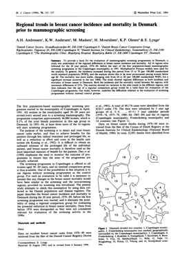 Regional Trends in Breast Cancer Incidence and Mortality in Denmark Prior to Mammographic Screening
