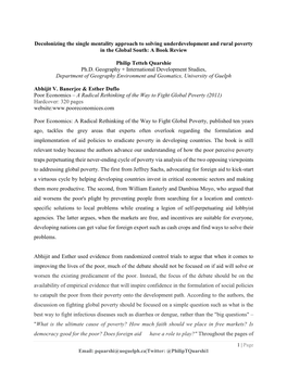 Decolonizing the Single Mentality Approach to Solving Underdevelopment and Rural Poverty in the Global South: a Book Review