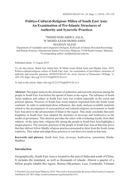 Politico-Cultural-Religious Milieu of South East Asia: an Examination of Pre-Islamic Structures of Authority and Syncretic Practices