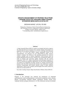 Drastic Enhancement of Propene Yield from 1-Hexene Catalytic Cracking Using a Shape Intensified Meso-Sapo-34 Catalyst