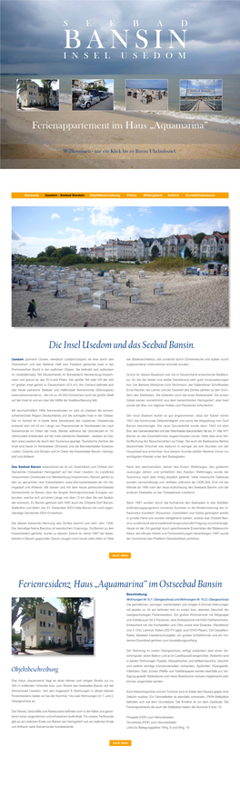 Die Insel Usedom Und Das Seebad Bansin. Ferienresidenz Haus