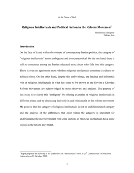 Religious Intellectual and Political Action in the Reform Movement