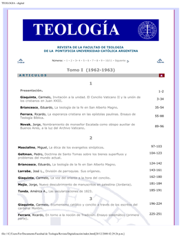 Teología, 1962, Tomo I N°01